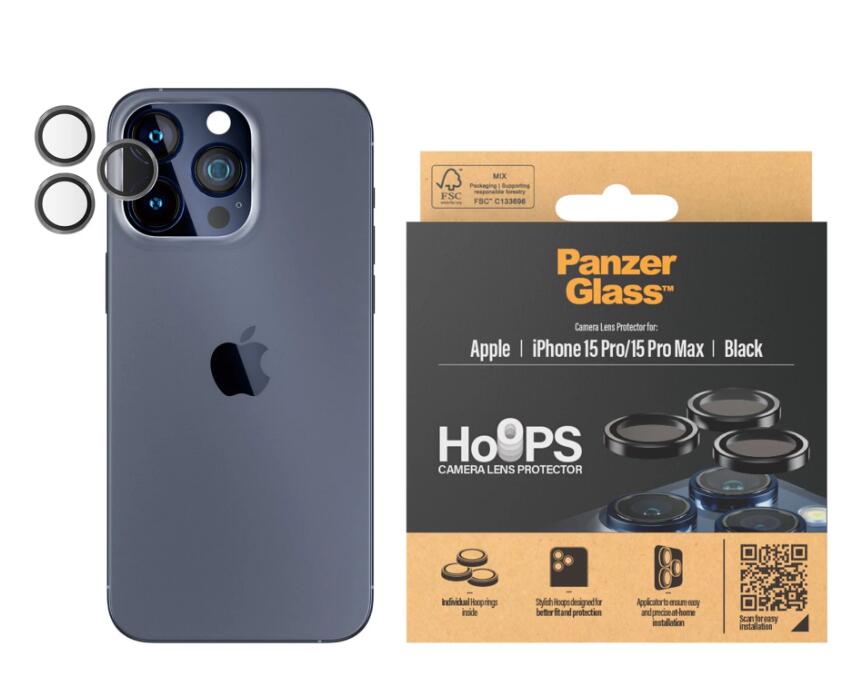 PanzerGlass™ Hoops Kameraschutz für das Apple iPhone 15 Pro & iPhone 15 Pro Max - Schwarz PanzerGlass™ Hoops Kameraschutz für das Apple iPhone 15 Pro & iPhone 15 Pro Max - Schwarz